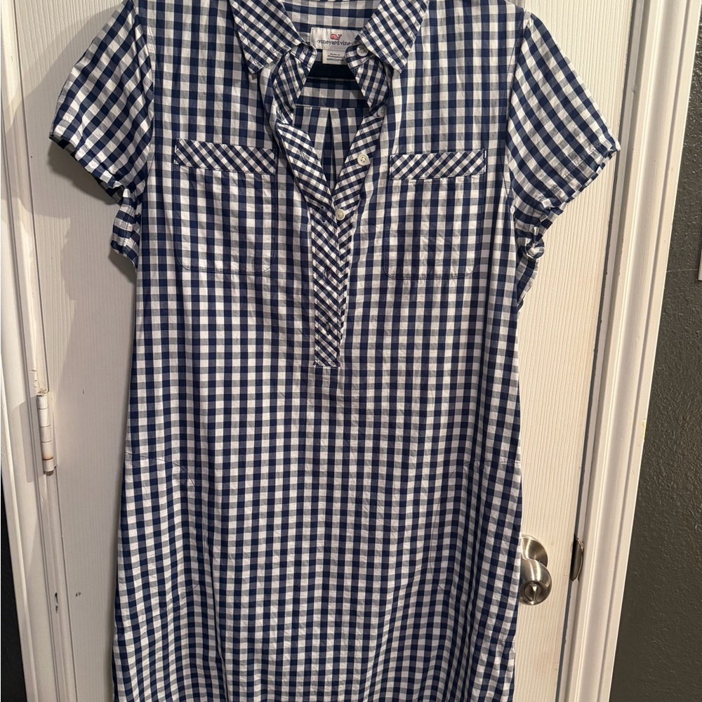 Vineyard Vines Blue & White Gingham Short Sleeve Shirt Dress